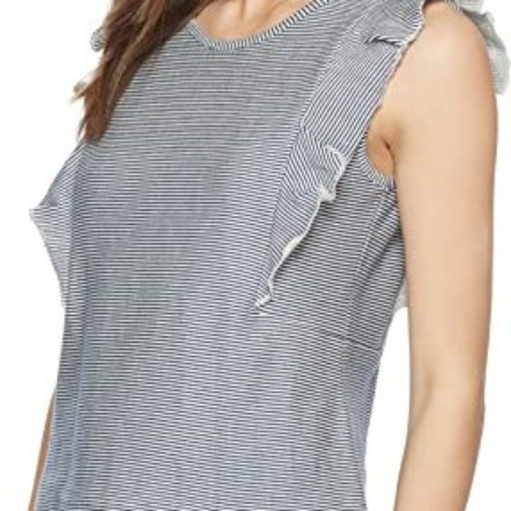 Blue & cream striped ruffle top